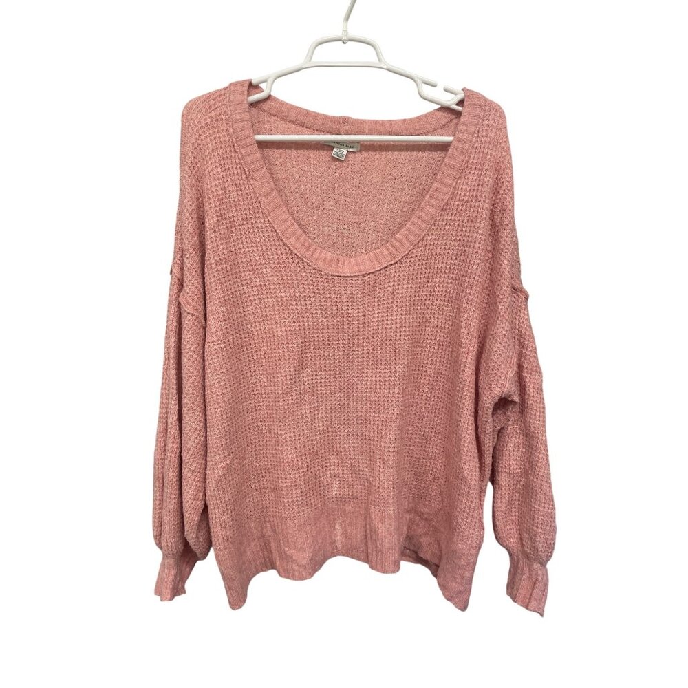 American Eagle Womens Knit Sweater Small Pink Waffle Texture Relaxed Fit
